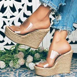 NEW🔥 Clear Nude Open Toe Espadrille Wedge Sandals